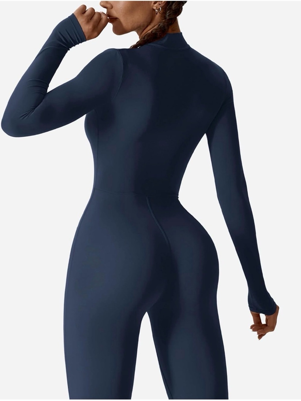 Blue Long Sleeve Zip Front Activewear Jumpsuit | Sculpting One Piece Size S